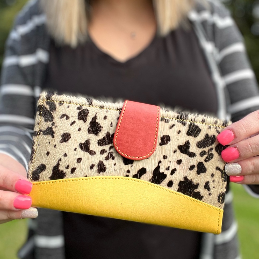 Genuine Leather and Hair on Hide Wallet with Card Slots and Zipper